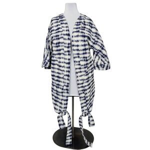 Pink Filosofy Womens M Dove Kimono White Blue Illusion Pattern Open Front‎